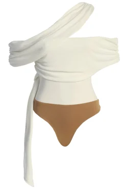 JLUXLABEL White Above All Drape Bodysuit