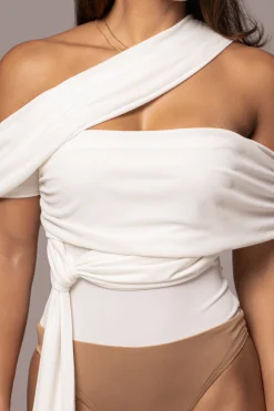 JLUXLABEL White Above All Drape Bodysuit