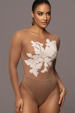 JLUXLABEL White Charmed Embroidered Mesh Bodysuit