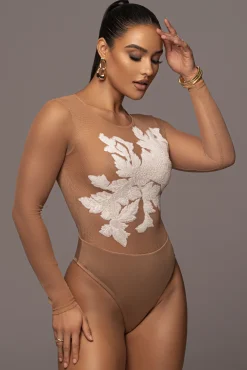 JLUXLABEL White Charmed Embroidered Mesh Bodysuit