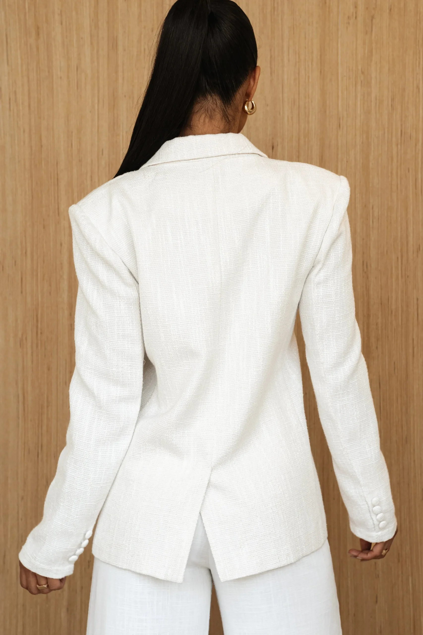 JLUXLABEL White Cyra Tailored Linen Blazer