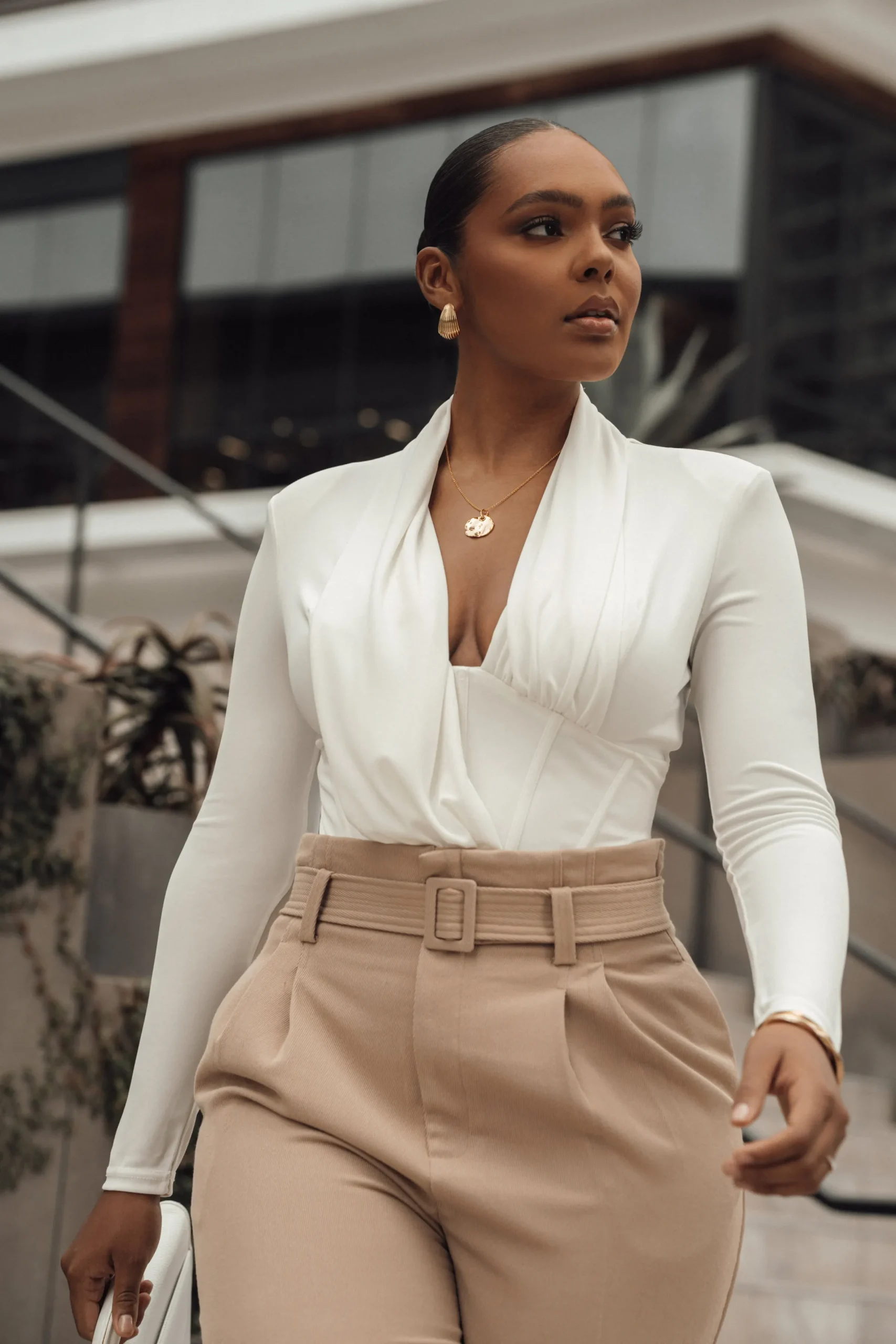 JLUXLABEL White Drape Corset Bodysuit