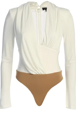 JLUXLABEL White Drape Corset Bodysuit
