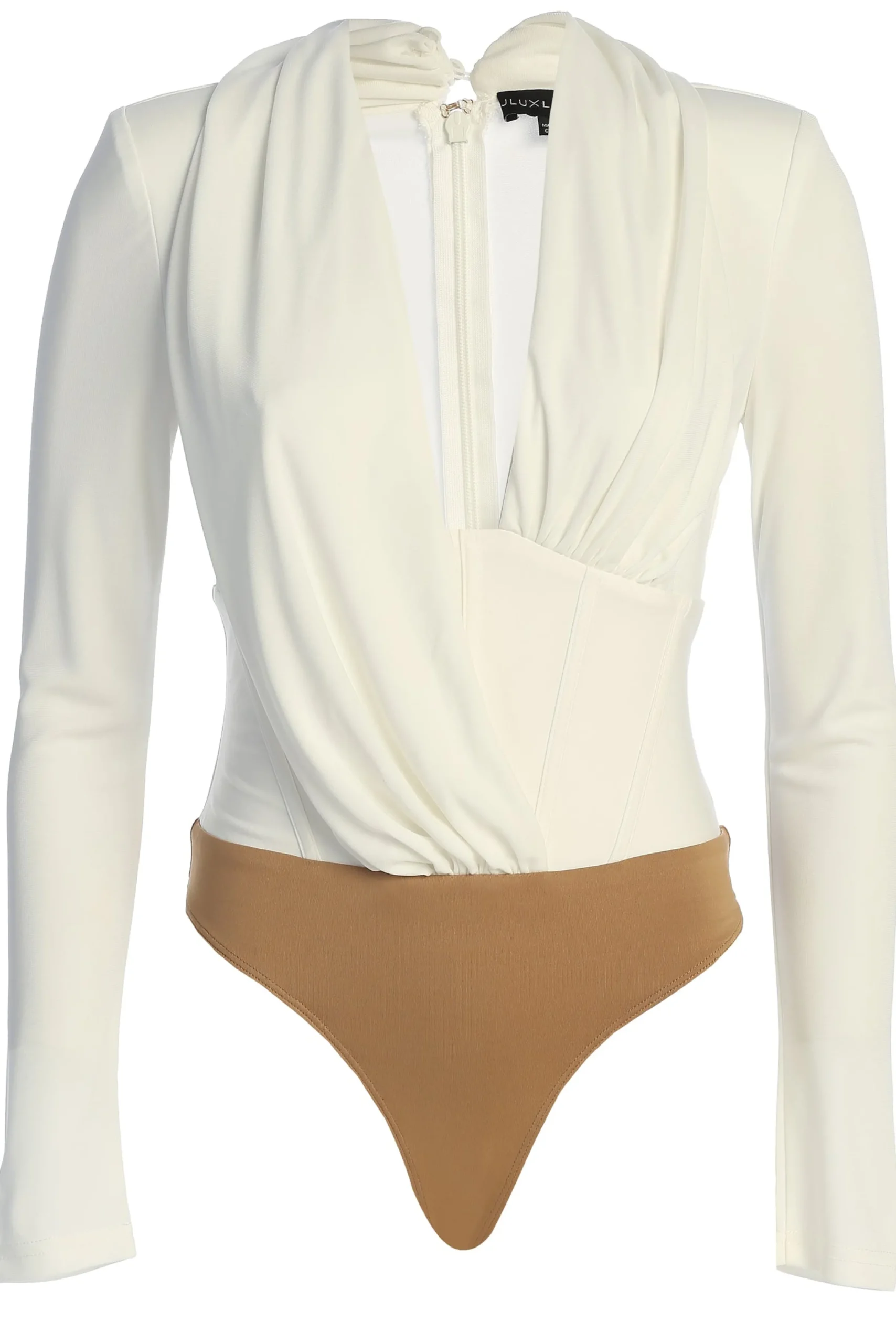 JLUXLABEL White Drape Corset Bodysuit