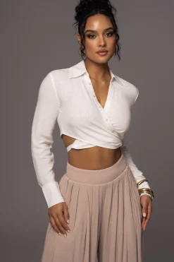 JLUXLABEL White Drift Away Linen Wrap Top