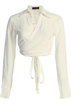 JLUXLABEL White Drift Away Linen Wrap Top