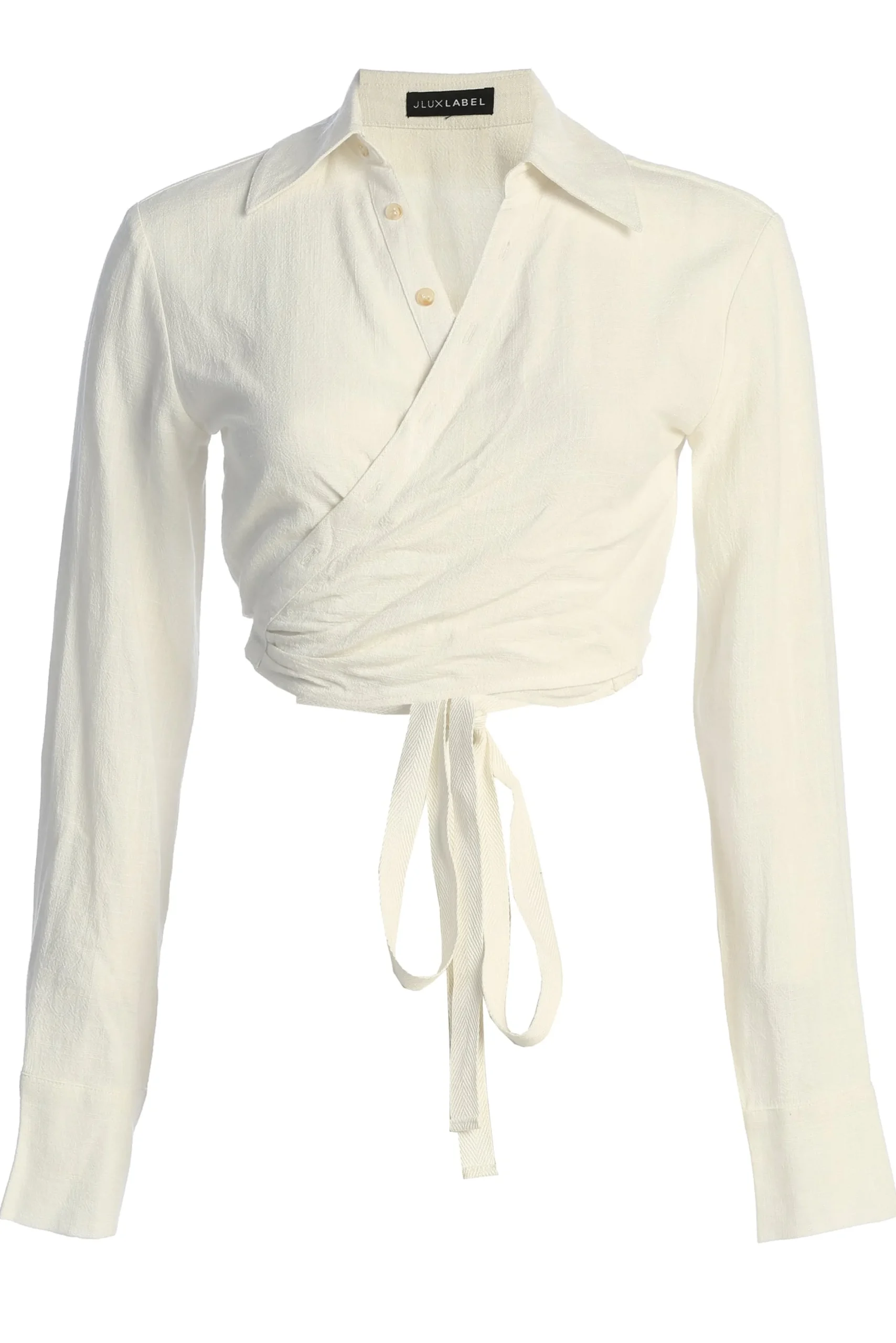 JLUXLABEL White Drift Away Linen Wrap Top