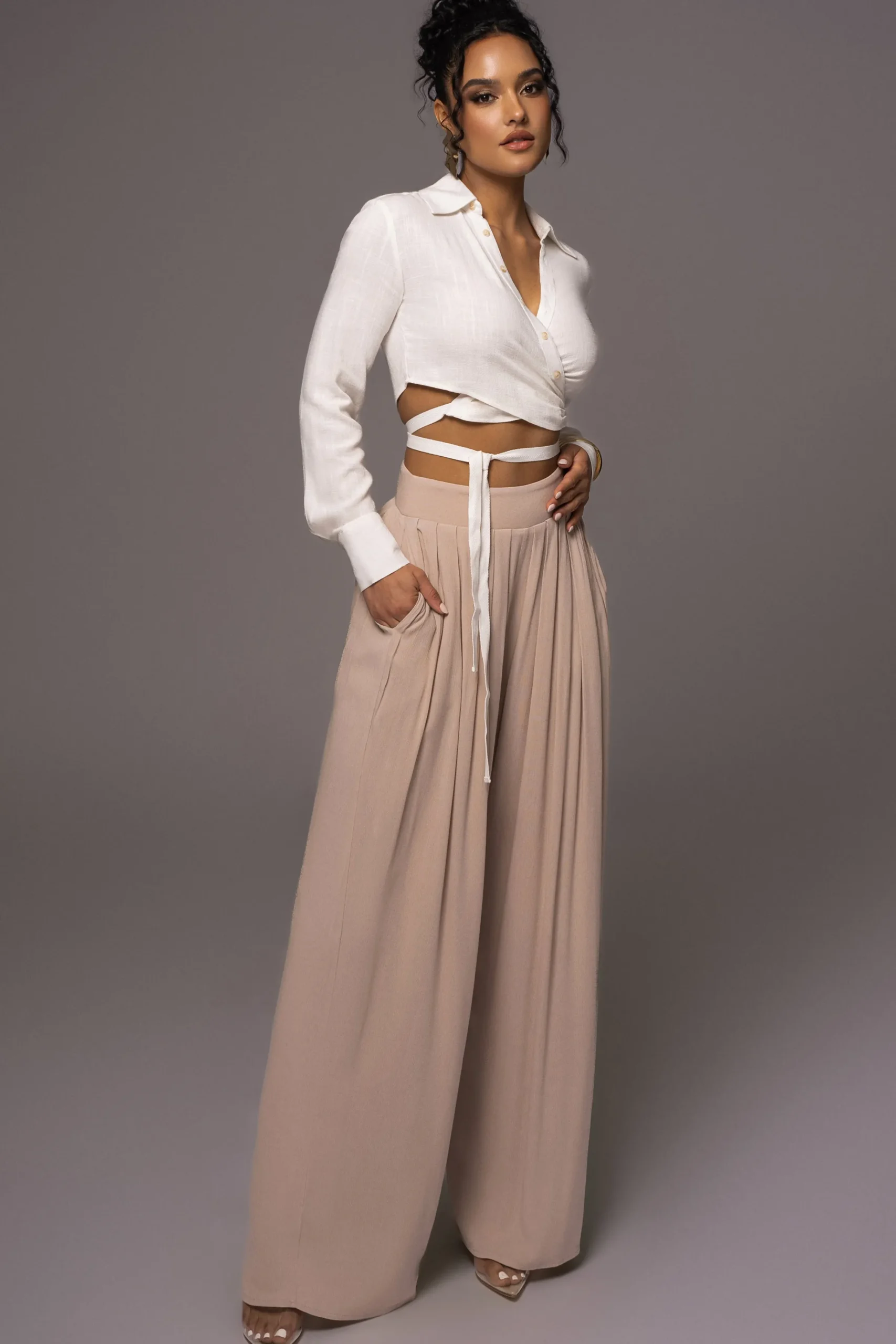 JLUXLABEL White Drift Away Linen Wrap Top
