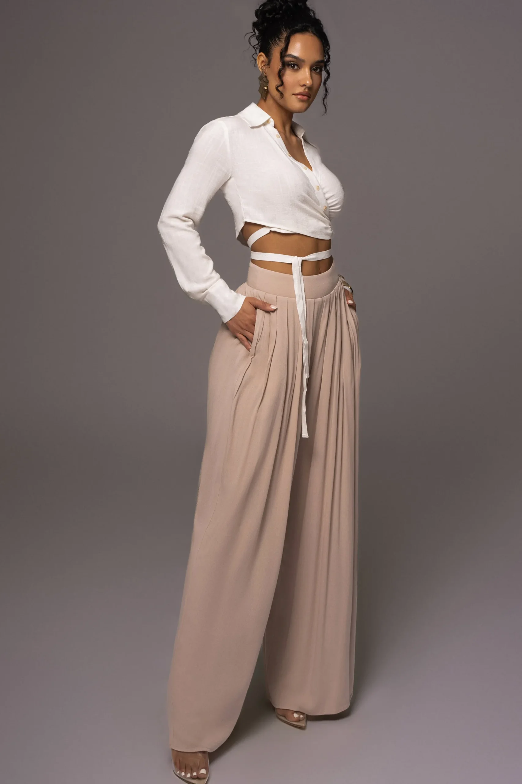 JLUXLABEL White Drift Away Linen Wrap Top