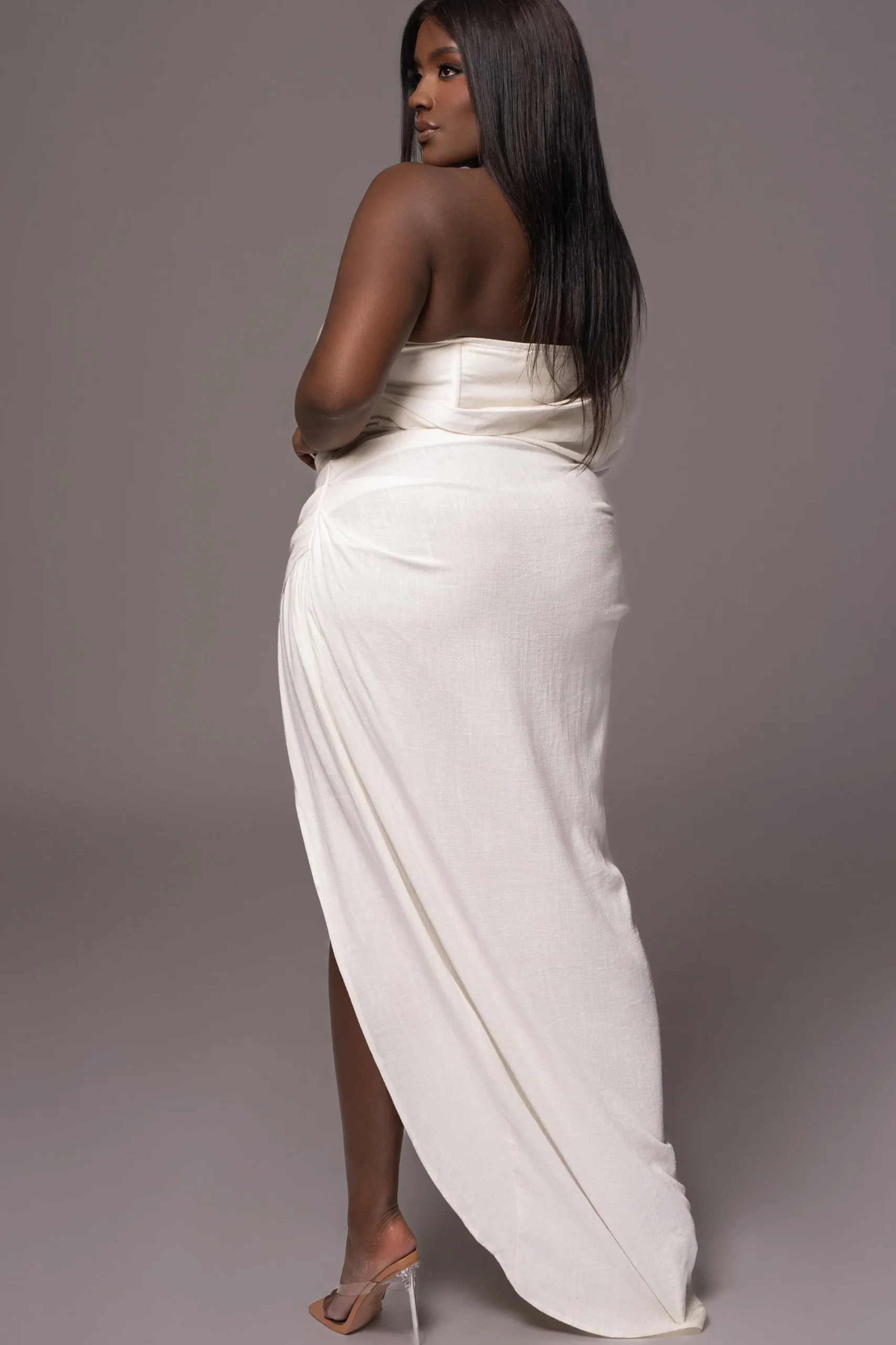 JLUXLABEL White Evita Linen Draped Dress