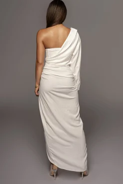 JLUXLABEL White Evita Linen Draped Dress