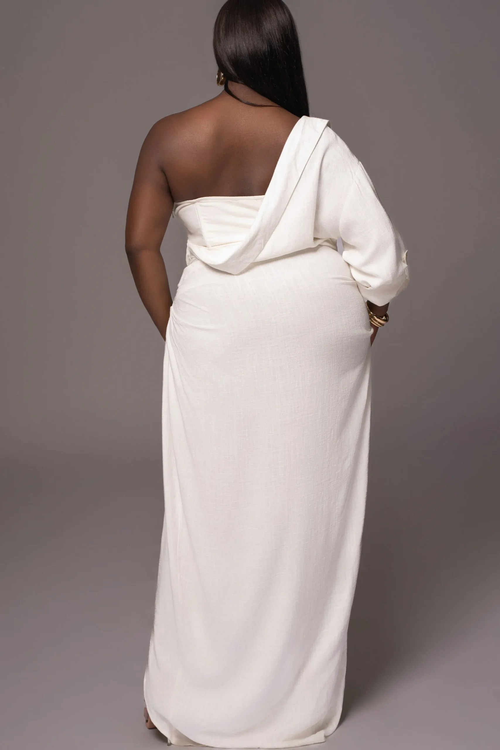 JLUXLABEL White Evita Linen Draped Dress