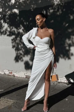 JLUXLABEL White Evita Linen Draped Dress
