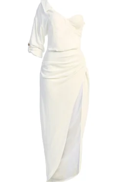 JLUXLABEL White Evita Linen Draped Dress
