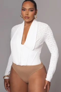 JLUXLABEL White Lace Corset Bodysuit