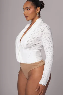 JLUXLABEL White Lace Corset Bodysuit