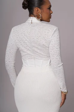 JLUXLABEL White Lace Corset Bodysuit
