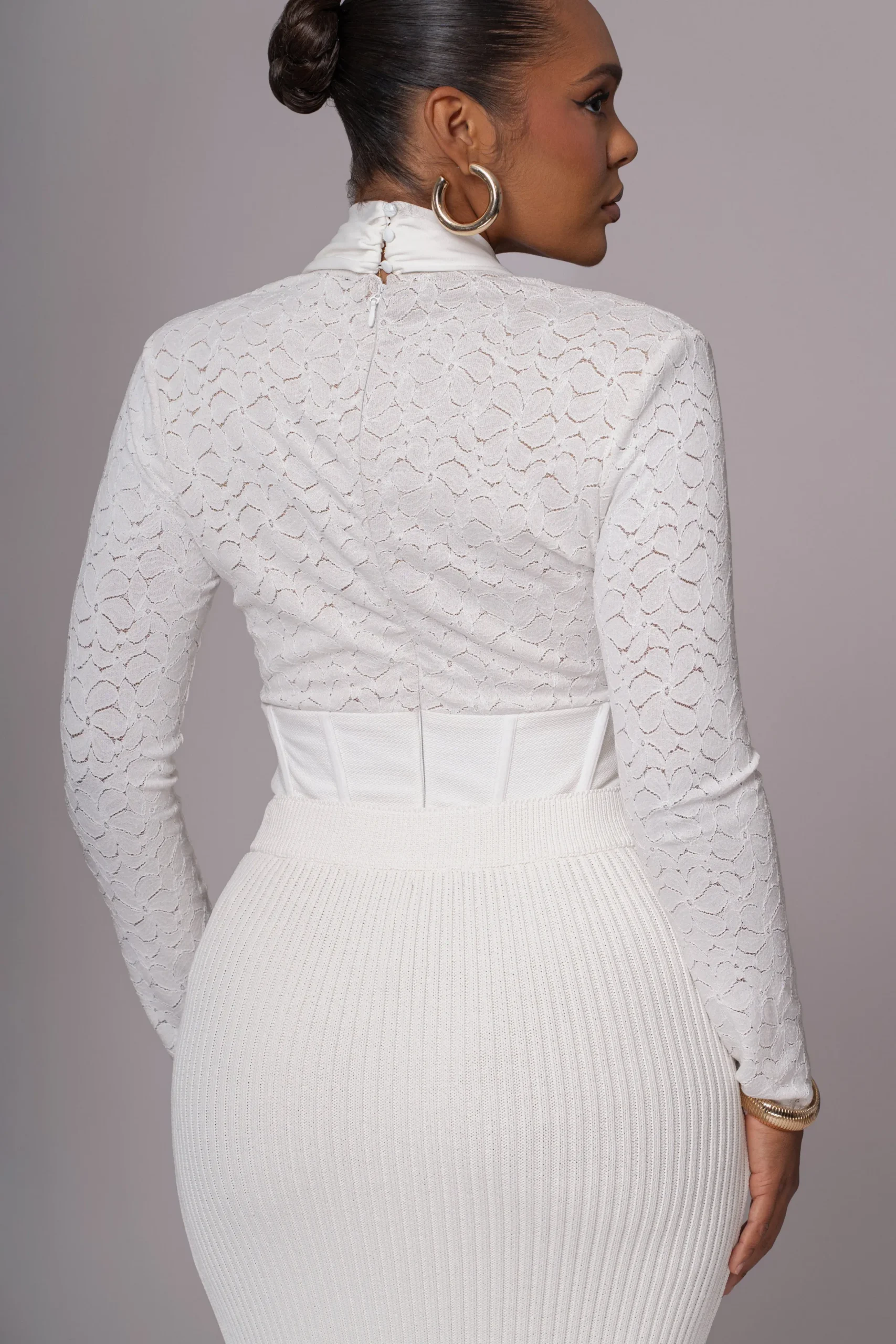 JLUXLABEL White Lace Corset Bodysuit
