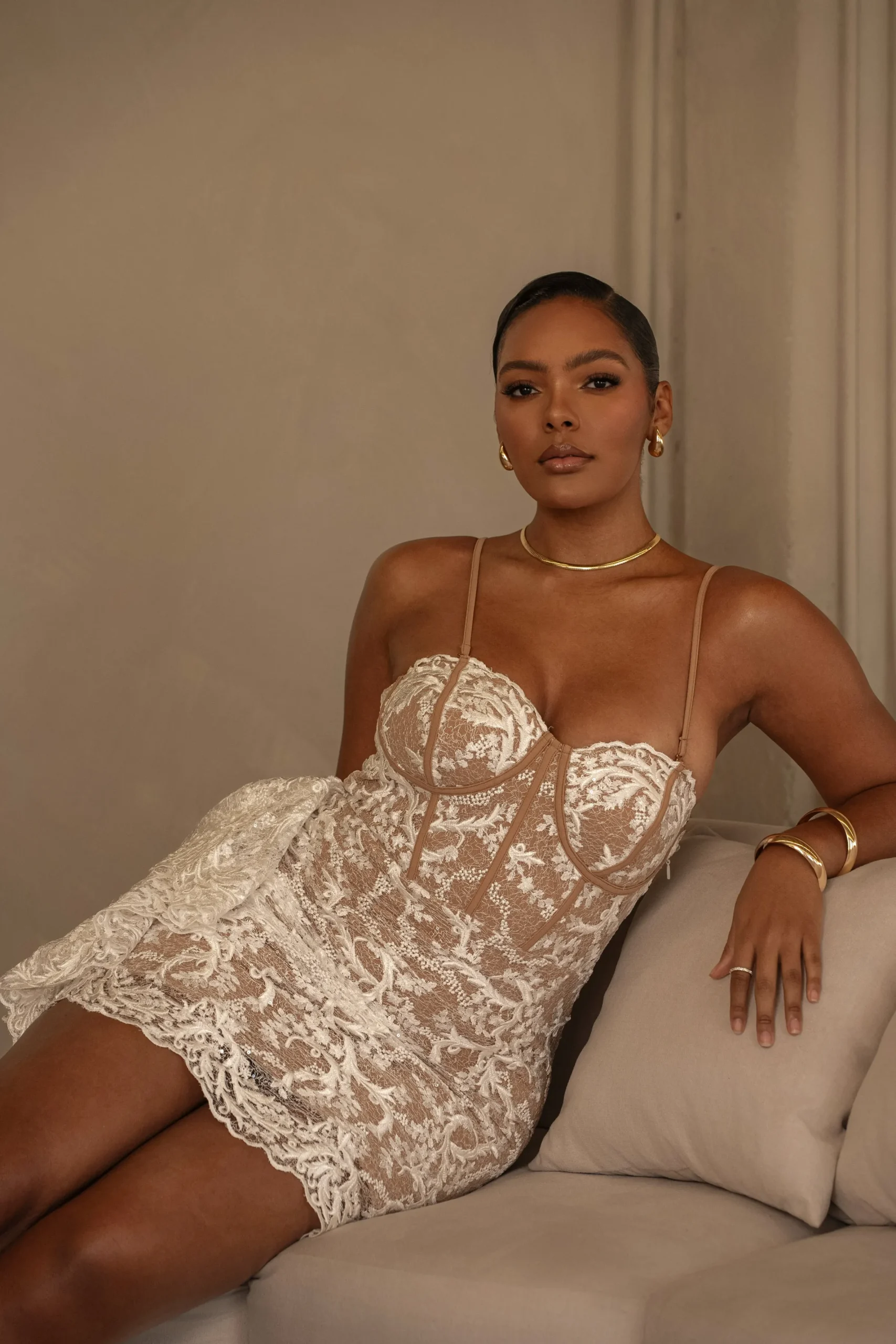 JLUXLABEL White Marilyn Lace Mini Dress