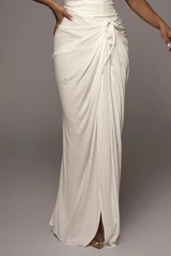 JLUXLABEL White Noelia Linen Slit Skirt