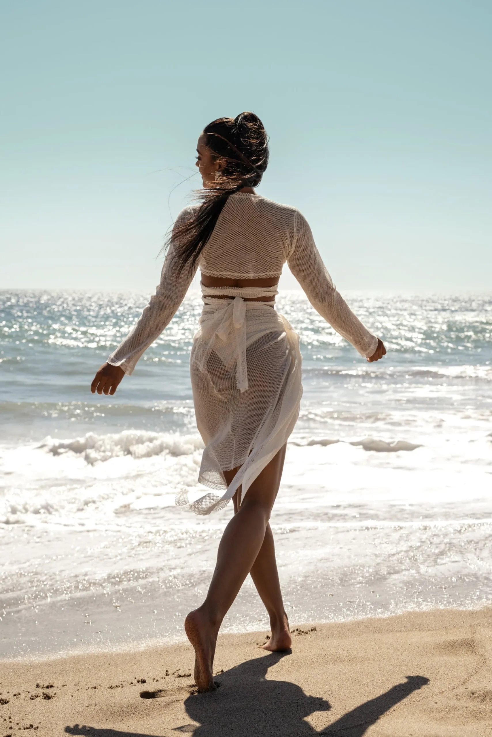 JLUXLABEL White Palm City Netted Wrap Top