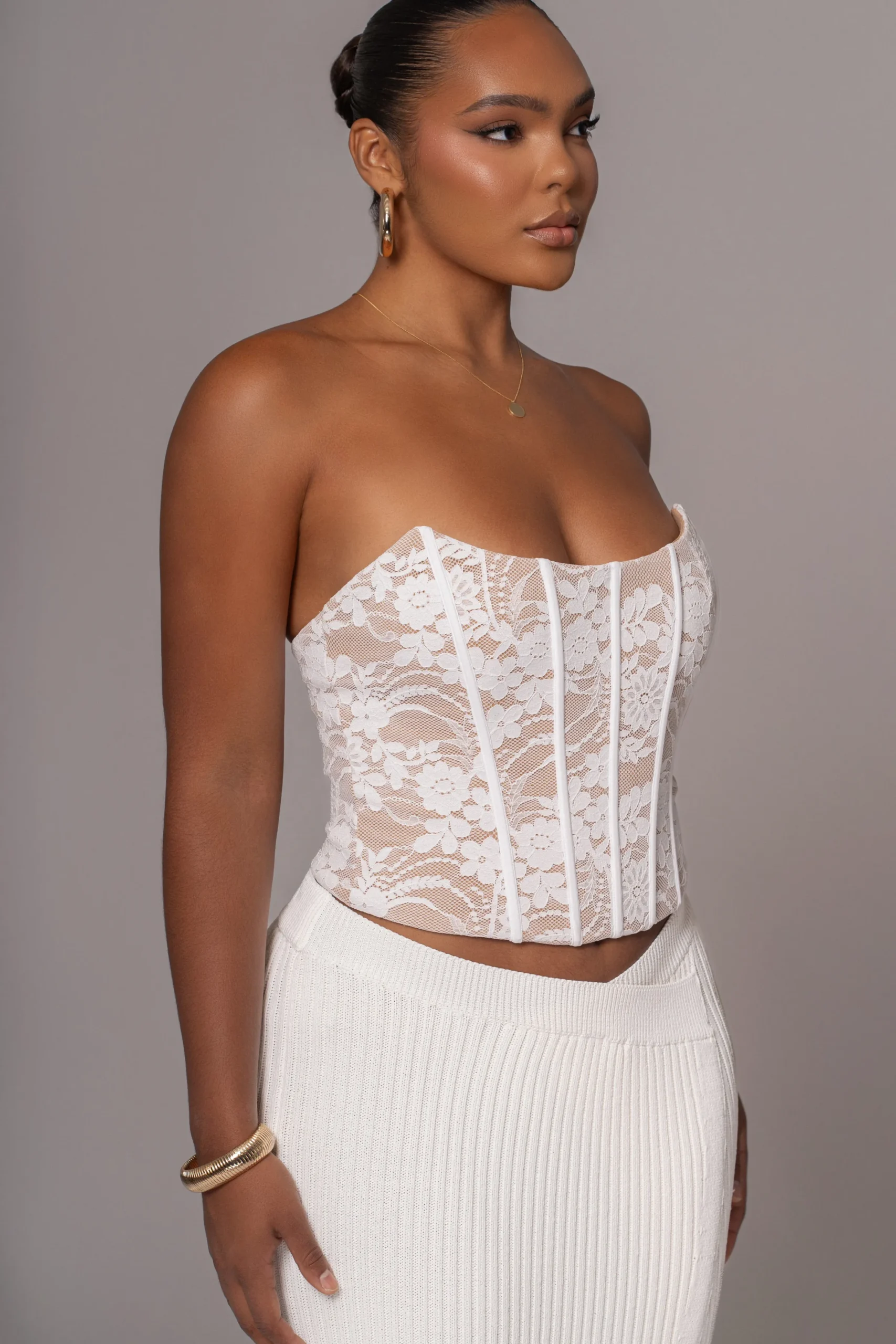 JLUXLABEL White Rosemere Lace Top