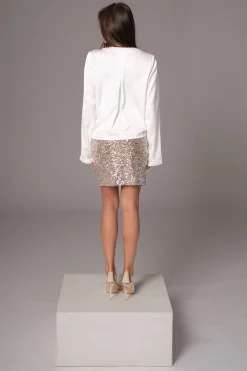 JLUXLABEL White Satin Draped Top