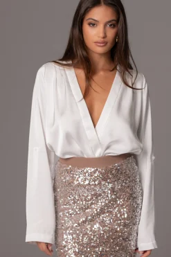 JLUXLABEL White Satin Draped Top
