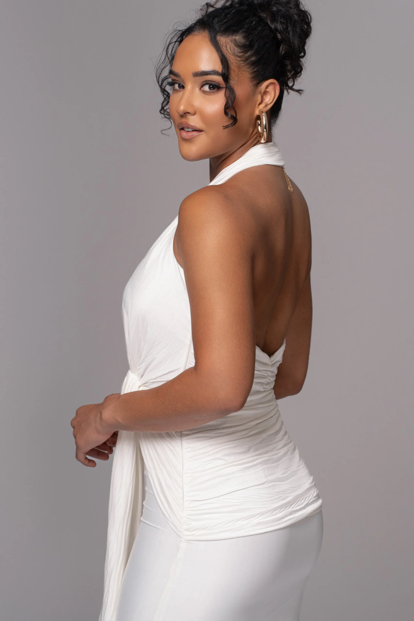 JLUXLABEL White Under The Moonlight Drape Dress