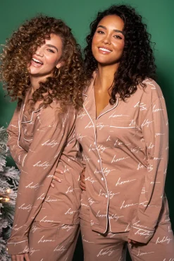 JLUXLABEL White/Tan Home For The Holiday Adult Pajama Set