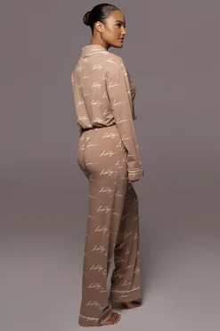 JLUXLABEL White/Tan Home For The Holiday Adult Pajama Set