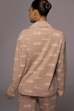 JLUXLABEL White/Tan Home For The Holiday Adult Pajama Set