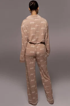 JLUXLABEL White/Tan Home For The Holiday Adult Pajama Set
