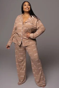 JLUXLABEL White/Tan Home For The Holiday Adult Pajama Set