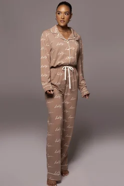 JLUXLABEL White/Tan Home For The Holiday Adult Pajama Set