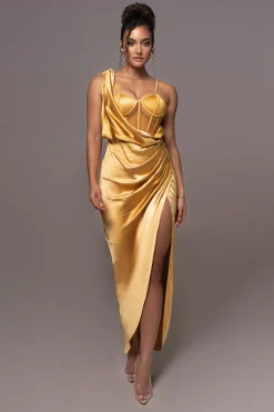 JLUXLABEL Yellow Anastacia Drape Maxi Dress