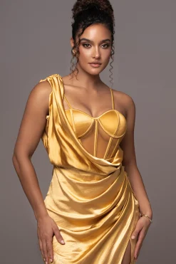 JLUXLABEL Yellow Anastacia Drape Maxi Dress