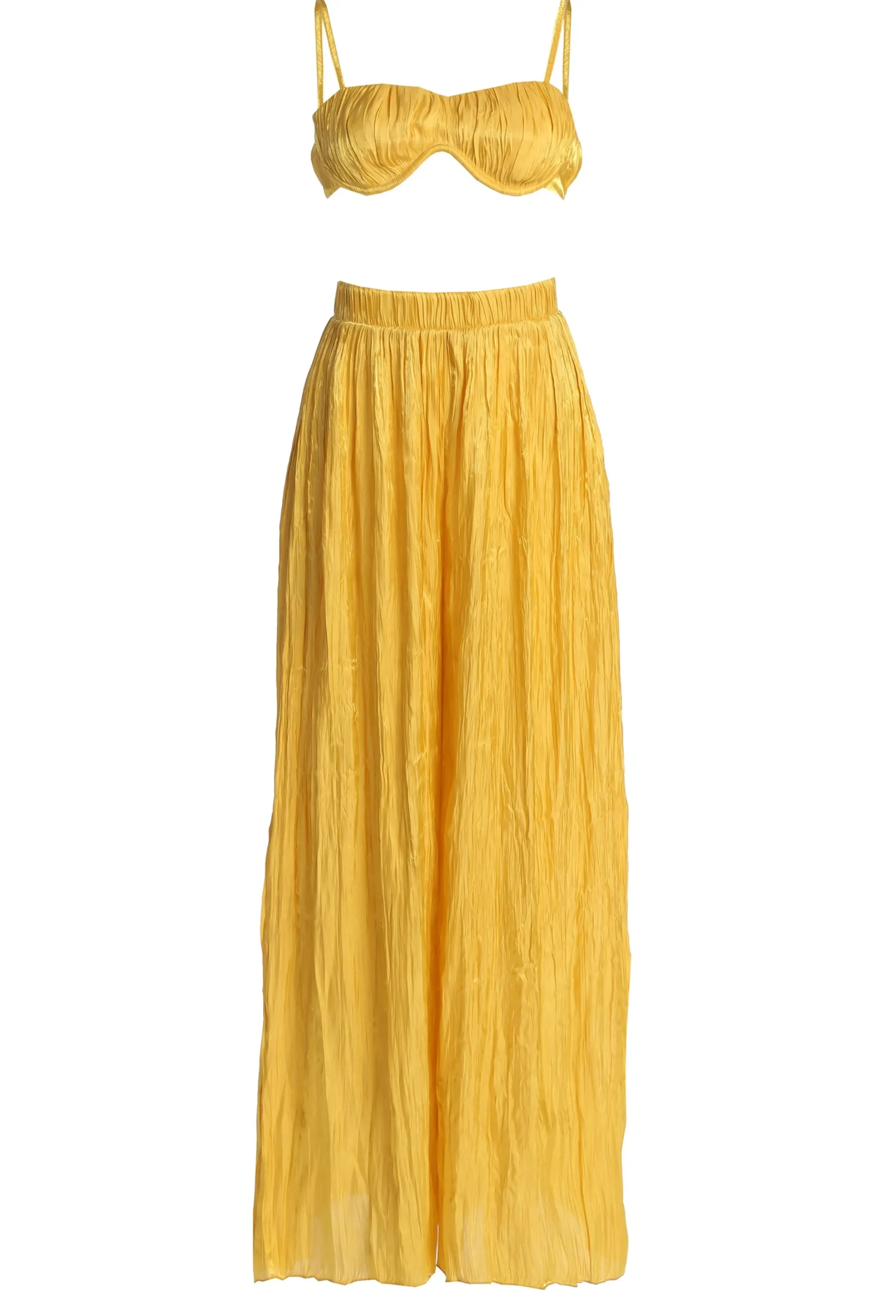 JLUXLABEL Yellow Lets Get Away Satin Pant Set