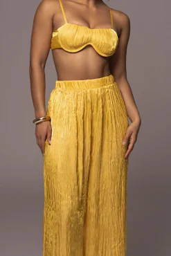 JLUXLABEL Yellow Lets Get Away Satin Pant Set