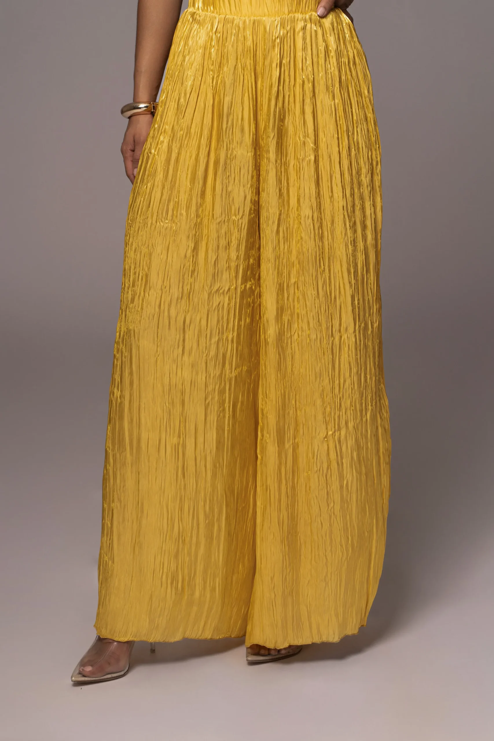 JLUXLABEL Yellow Lets Get Away Satin Pant Set