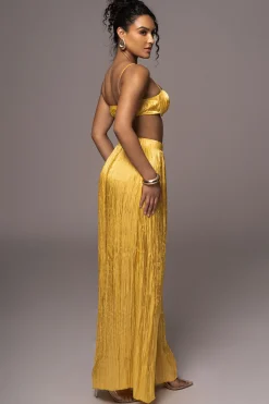 JLUXLABEL Yellow Lets Get Away Satin Pant Set