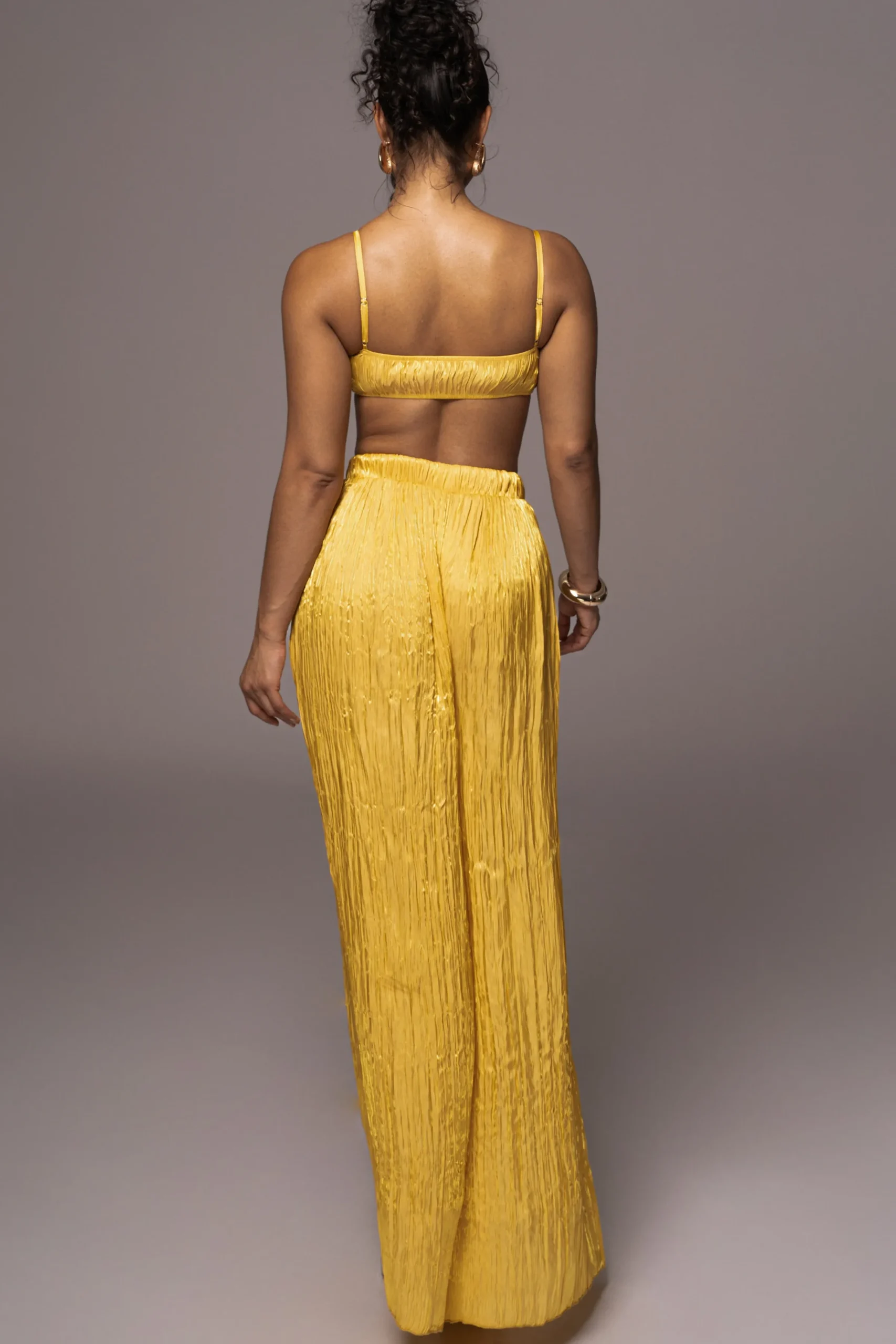 JLUXLABEL Yellow Lets Get Away Satin Pant Set