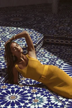 JLUXLABEL Yellow Moonrise Ribbed Maxi Dress