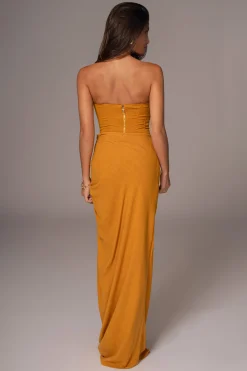 JLUXLABEL Yellow Noelia Linen Slit Skirt