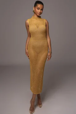 JLUXLABEL Yellow Pacific Tides Crochet Maxi Dress