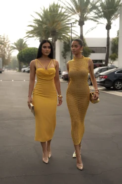 JLUXLABEL Yellow Pacific Tides Crochet Maxi Dress