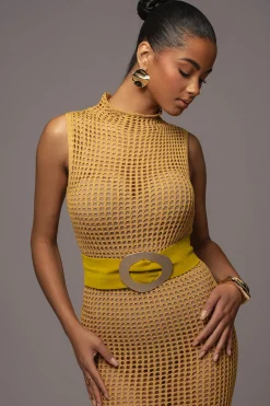 JLUXLABEL Yellow Pacific Tides Crochet Maxi Dress
