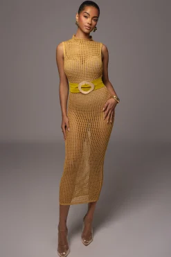 JLUXLABEL Yellow Pacific Tides Crochet Maxi Dress