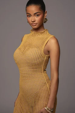 JLUXLABEL Yellow Pacific Tides Crochet Maxi Dress