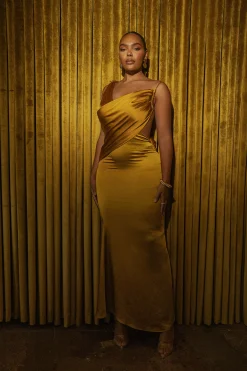 JLUXLABEL Yellow Satin Belle Maxi Dress